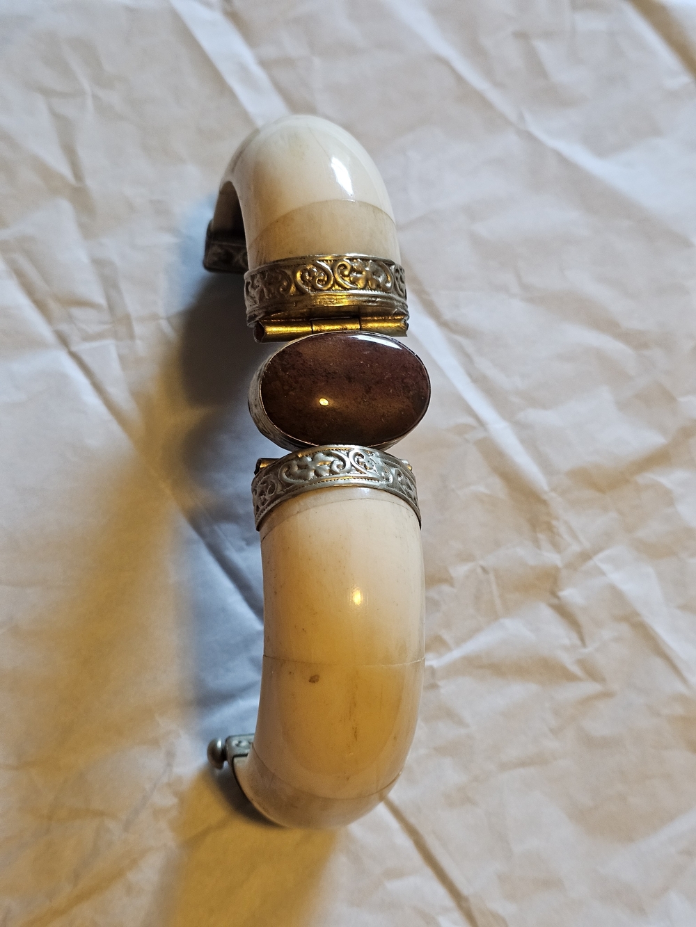 Beautiful Bone,agate, Center Stone ,brass